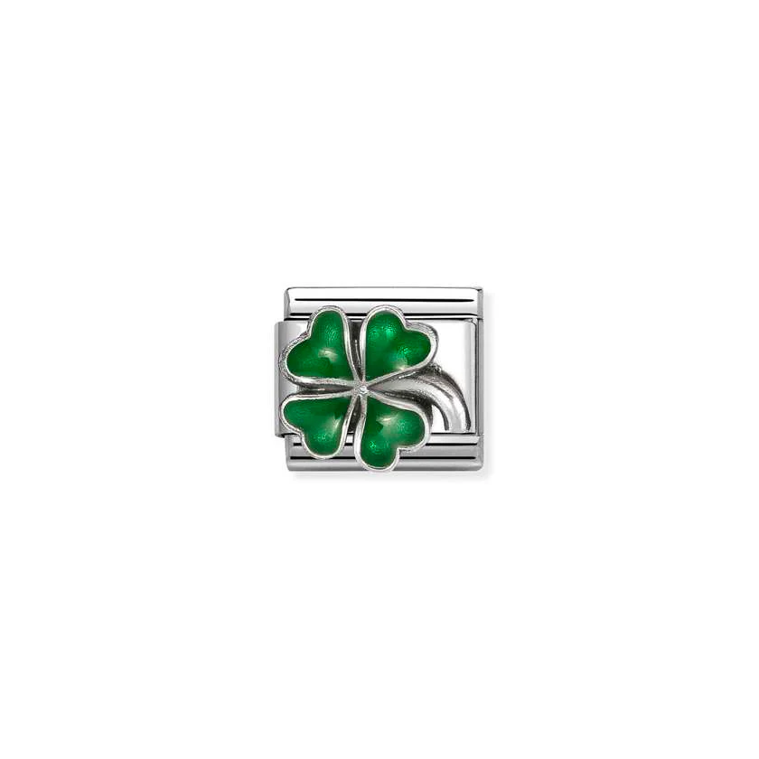 Classic Oxidised Silver and Enamel Green Four-Leaf Clover Good Luck Charms