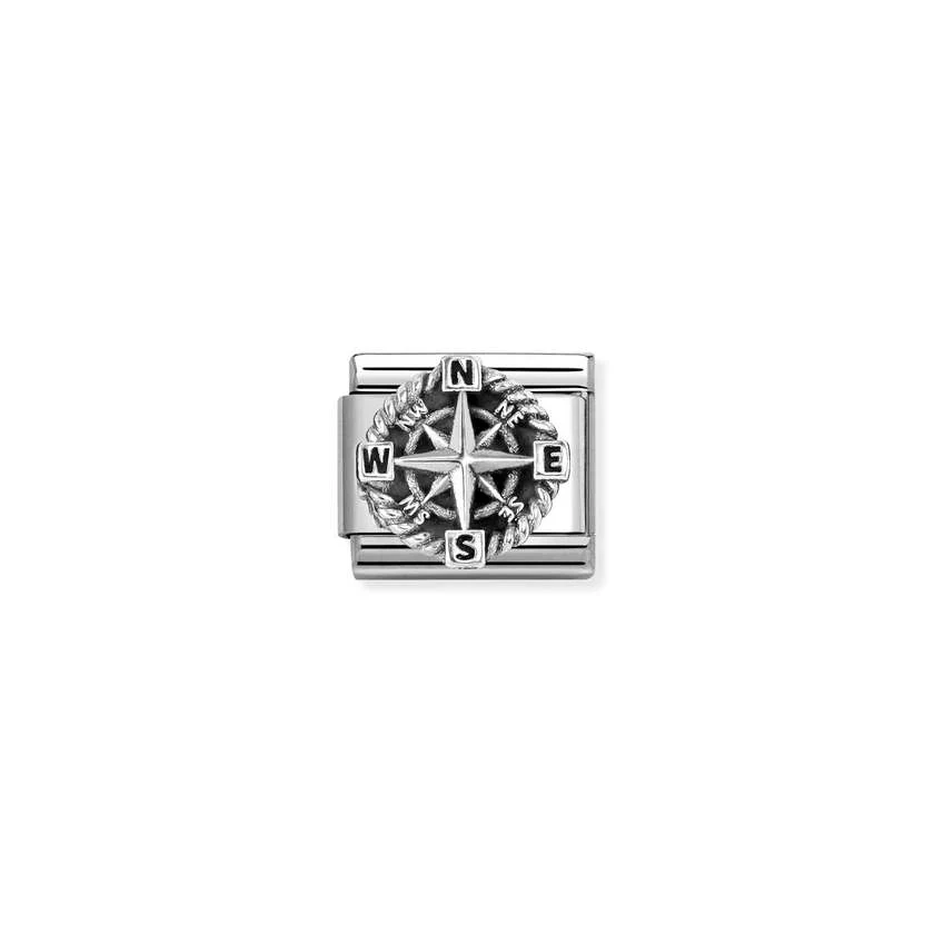 Classic Oxidised Silver Compass Travel & Flag Charms