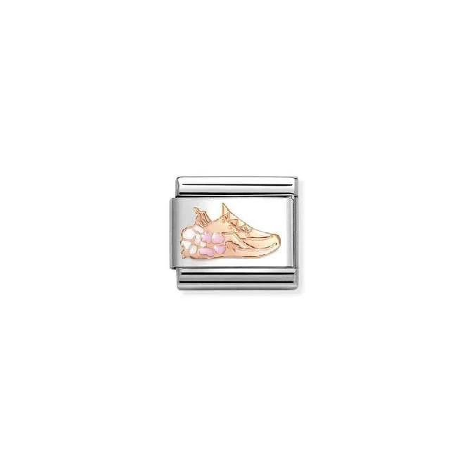 Classic Rose Gold and Enamel Gym Shoe with Flowers Sports & Hobbies Charms