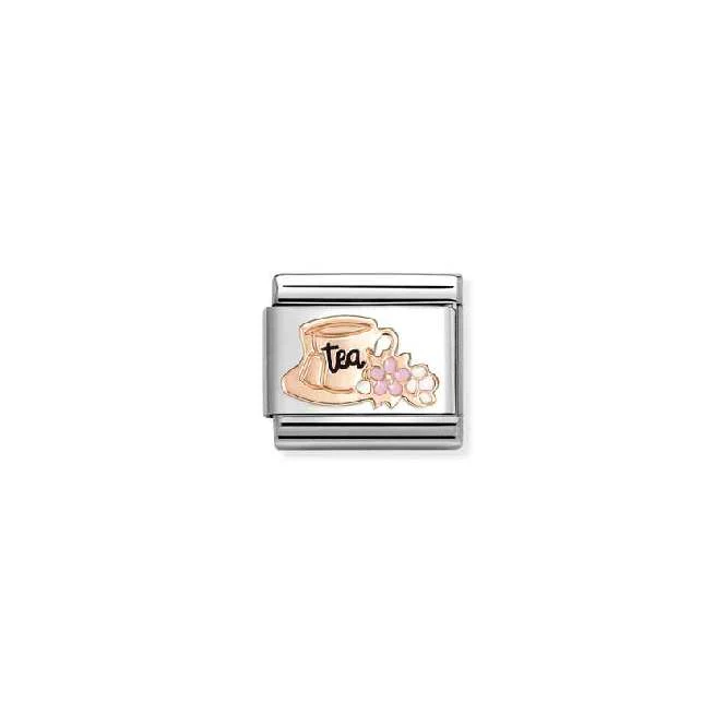 Classic Rose Gold and Enamel Tea Cup with Flowers Fashion & Fun Charms