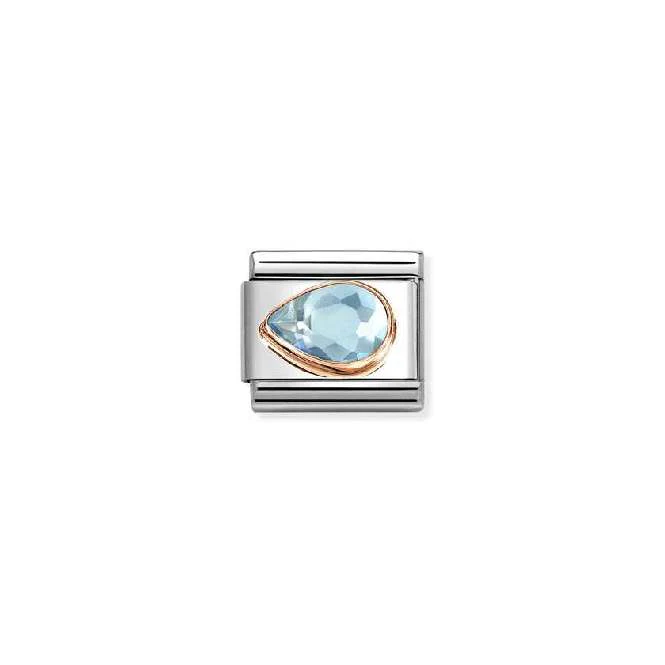 Classic Rose Gold and Left Drop CZ Light Blue Sparkly & Stones Charms