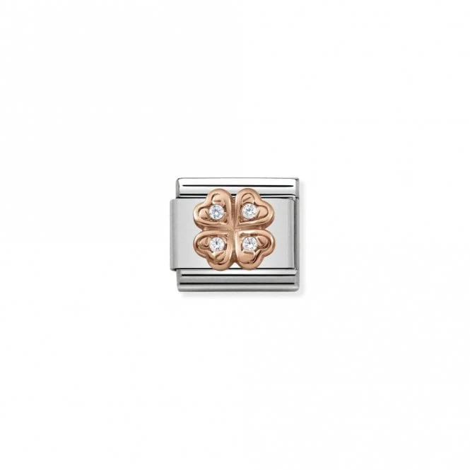 Classic Rose Gold CZ Four-Leaf Clover Good Luck Charms