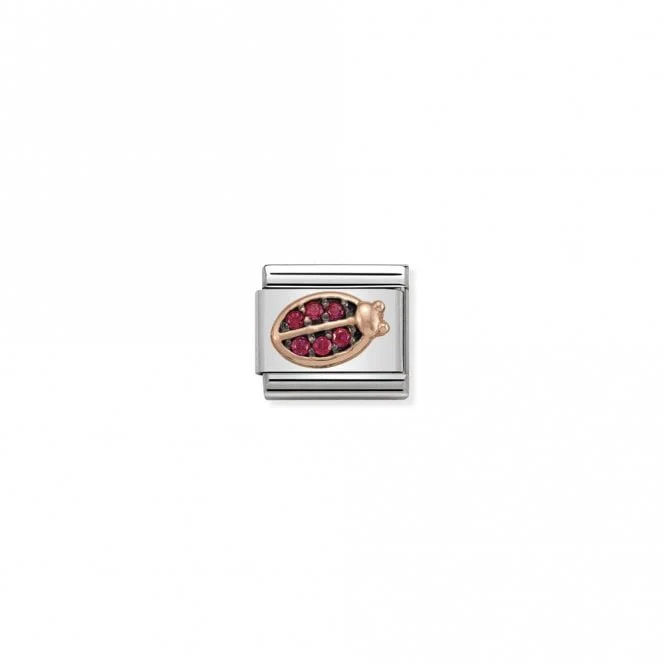 Classic Rose Gold CZ Red & Black Ladybug Animal Charms