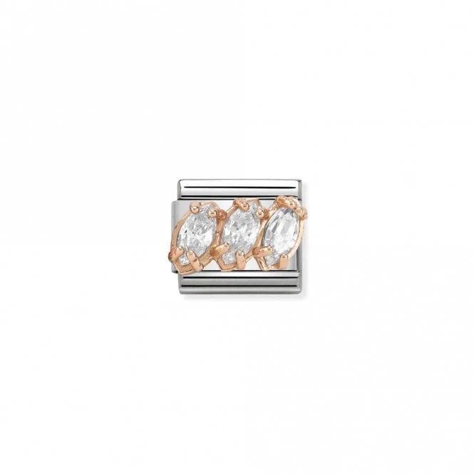 Classic Rose Gold CZ Rich White Tryptich Sparkly Charms