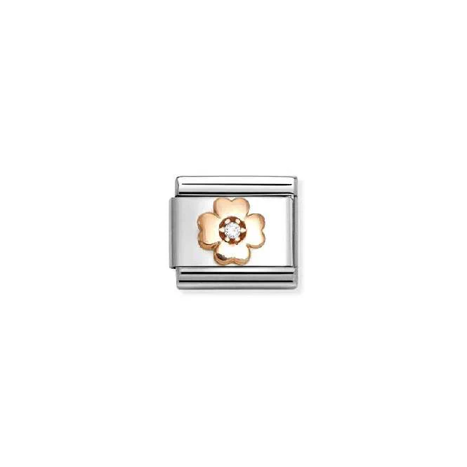 Classic Rose Gold CZ White Four-Leaf Clover Love & Hearts Charms