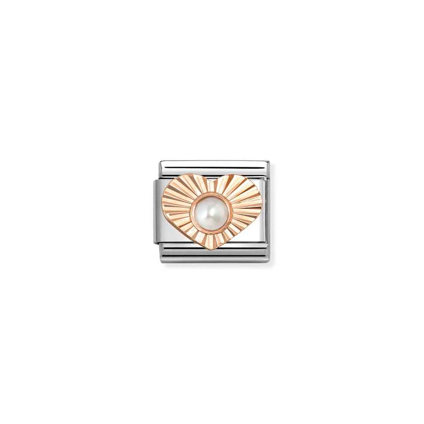 Classic Rose Gold Diamond-Etched Heart with White Pearl Sparkly & Stones Charms