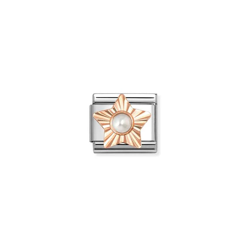 Classic Rose Gold Diamond-Etched Star with White Pearl Sparkly & Stones Charms