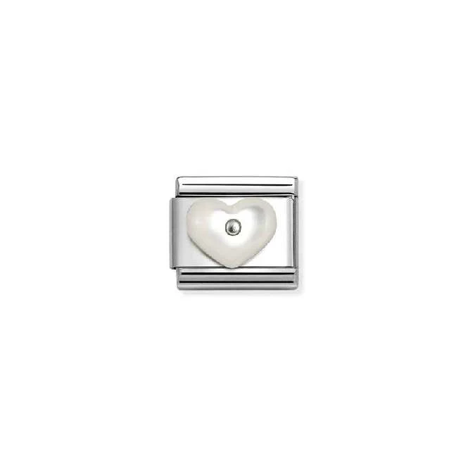 Classic Silver and CZ White Mother Of Pearl Heart Love & Hearts Charms