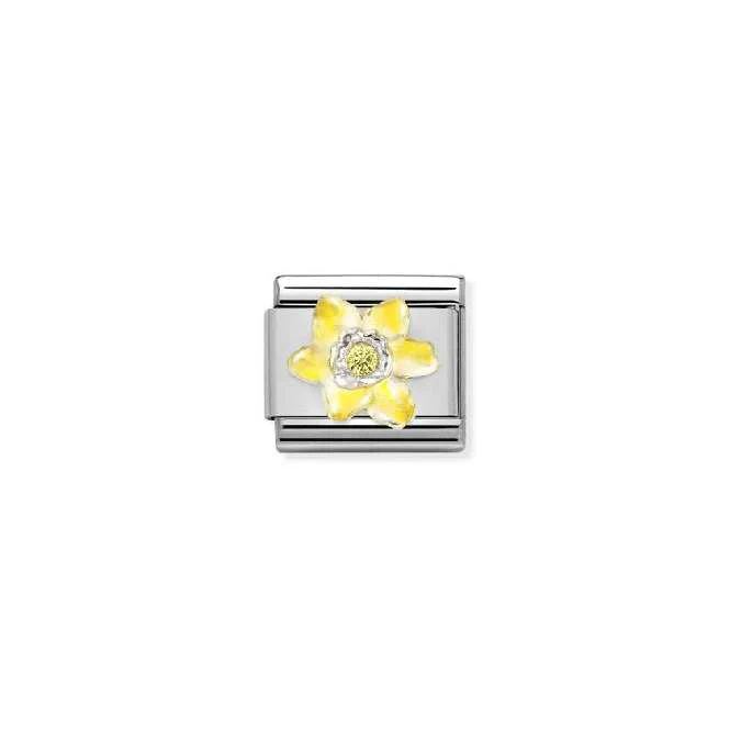 Classic Silver and Enamel Yellow Daffodil with CZ Flowers & Nature Charms
