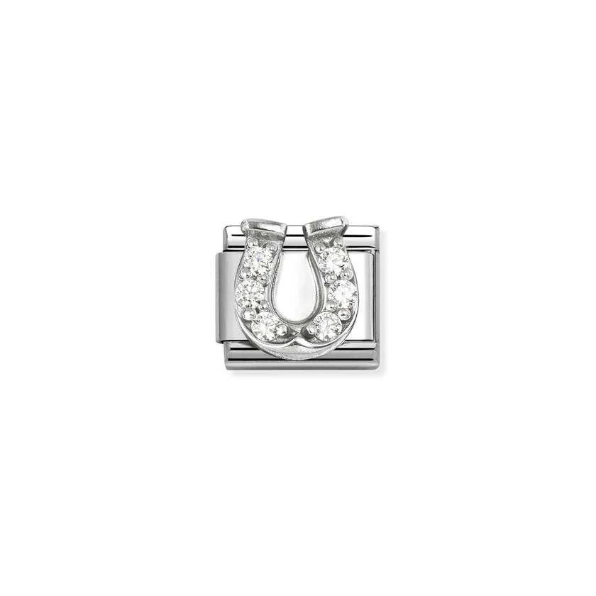 Classic Silver CZ Clear White Horseshoe Good Luck Charms