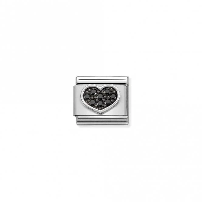 Classic Silver CZ Black Heart Love & Hearts Charms