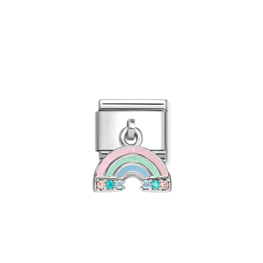 Classic Silver CZ and Enamel Pink & Blue Rainbow Pendant Charms