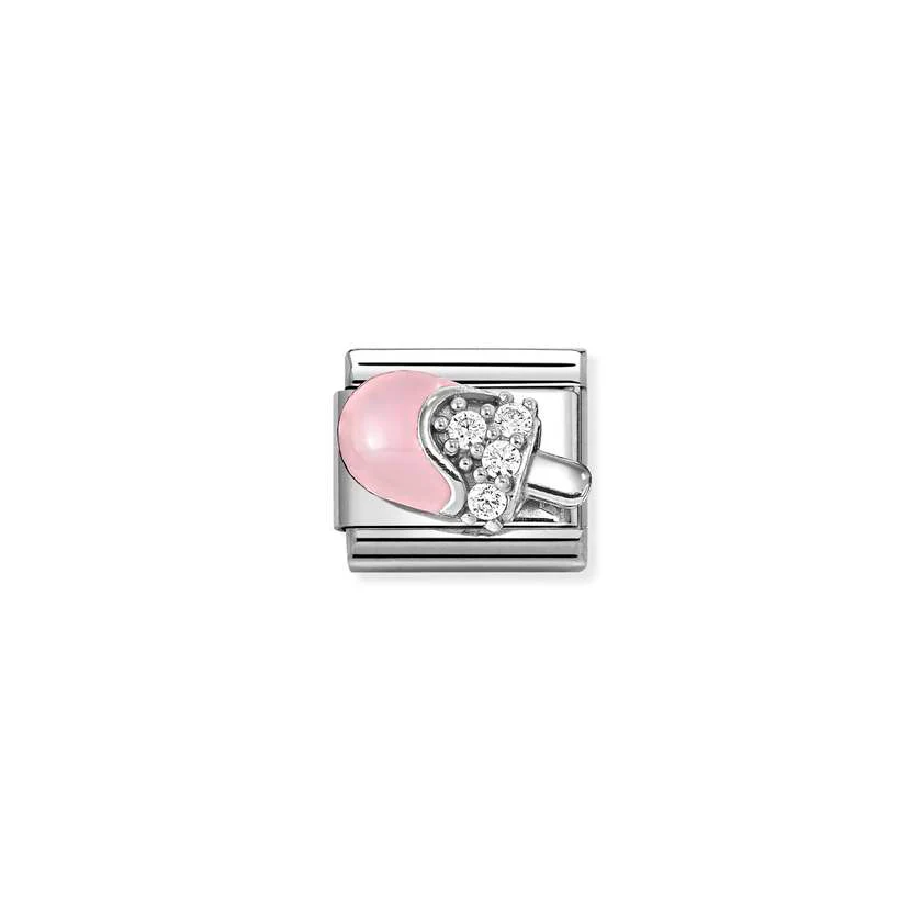 Classic Silver CZ and Enamel White Pink Ice Cream Food & Drink Charms