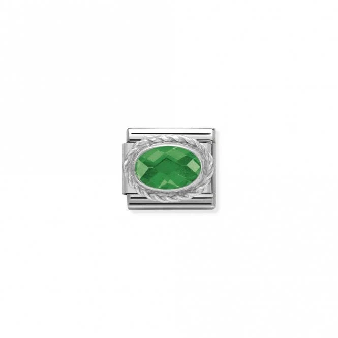Classic Silver CZ Facetted Emerald Green Oval Sparkly Charms