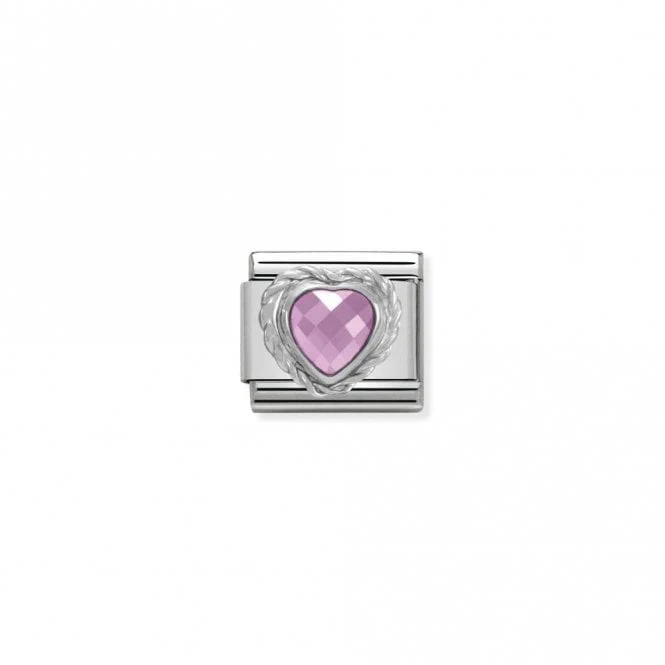 Classic Silver CZ Facetted Pink Heart Love & Hearts Charms