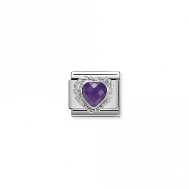 Classic Silver CZ Facetted Purple Heart Love & Hearts Charms