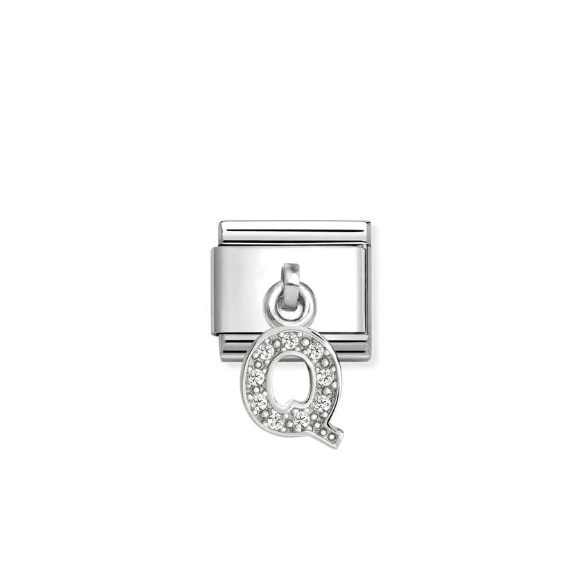Classic Silver CZ Letter Q Letter & Numbers Pendant Charms