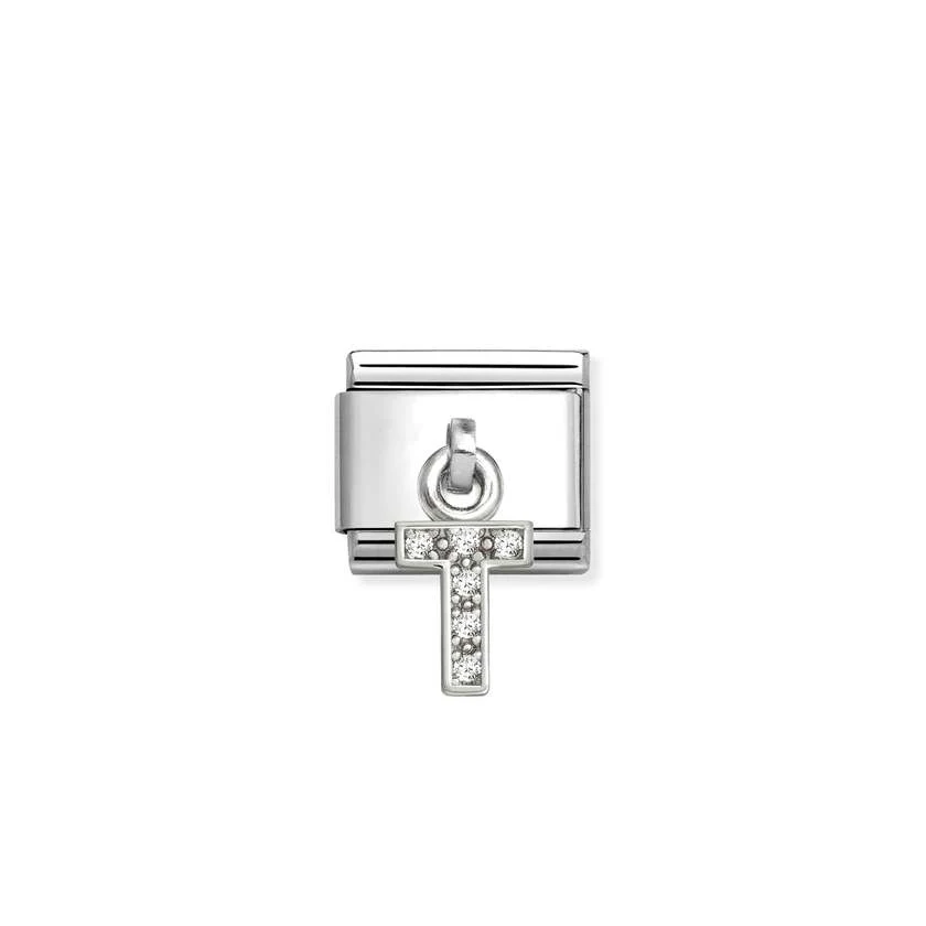 Classic Silver CZ Letter T Letters & Numbers Pendant Charms
