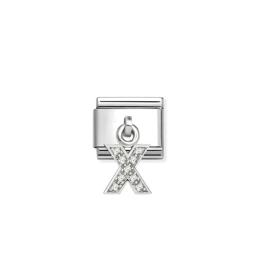 Classic Silver CZ Letter X Letter & Numbers Pendant Charms