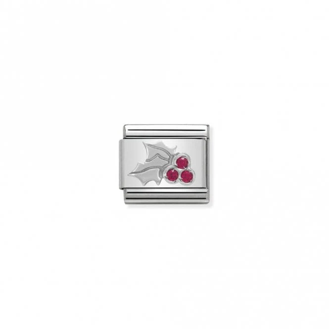 Classic Silver CZ Red Holly Christmas Charms