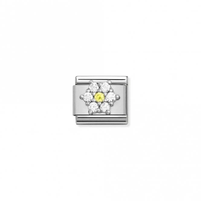 Classic Silver CZ White-Yellow Flower Flowers & Nature Charms