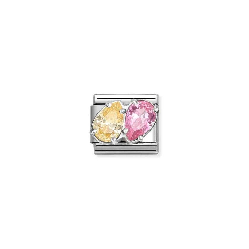 Classic Silver CZ Yellow-Pink Double Drops Sparkly & Stones Charms