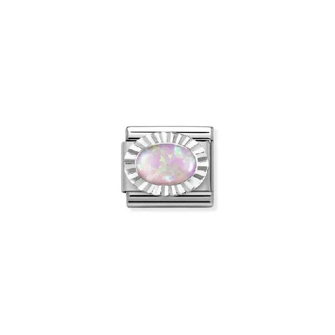 Classic Silver & Diamond Oval Pink Opal Sparkly & Stones Charms