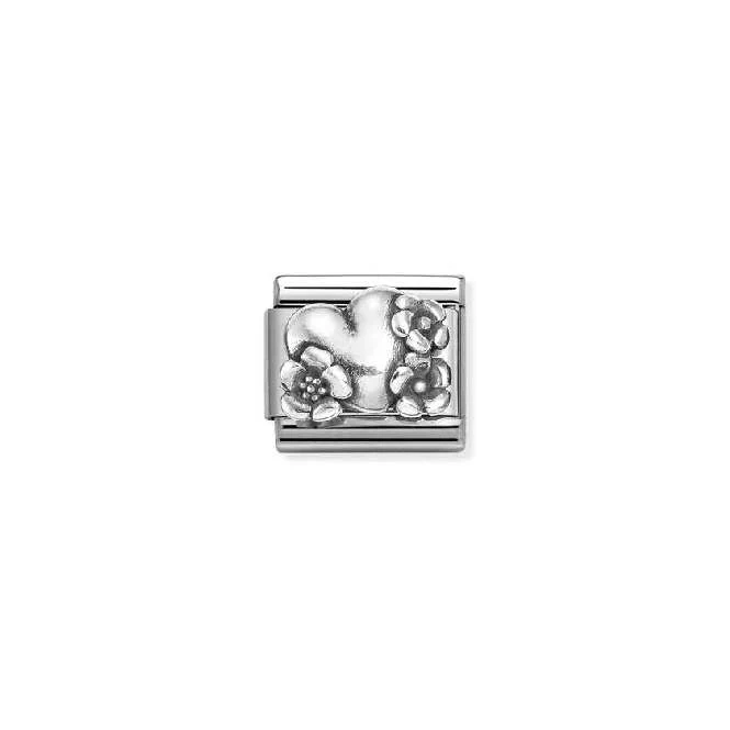 Classic Silver Heart with Flowers Flowers & Nature Charms