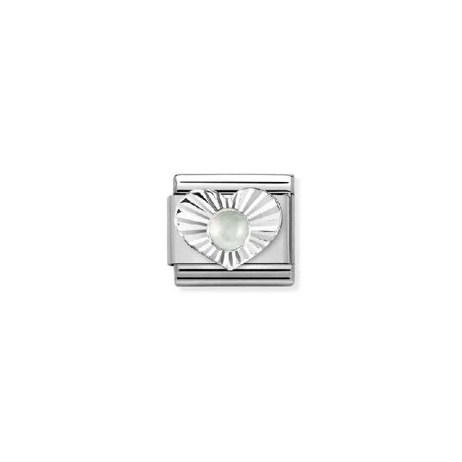 Classic Silver Milky Aquamarine Diamond Heart Sparkly & Stones Charms