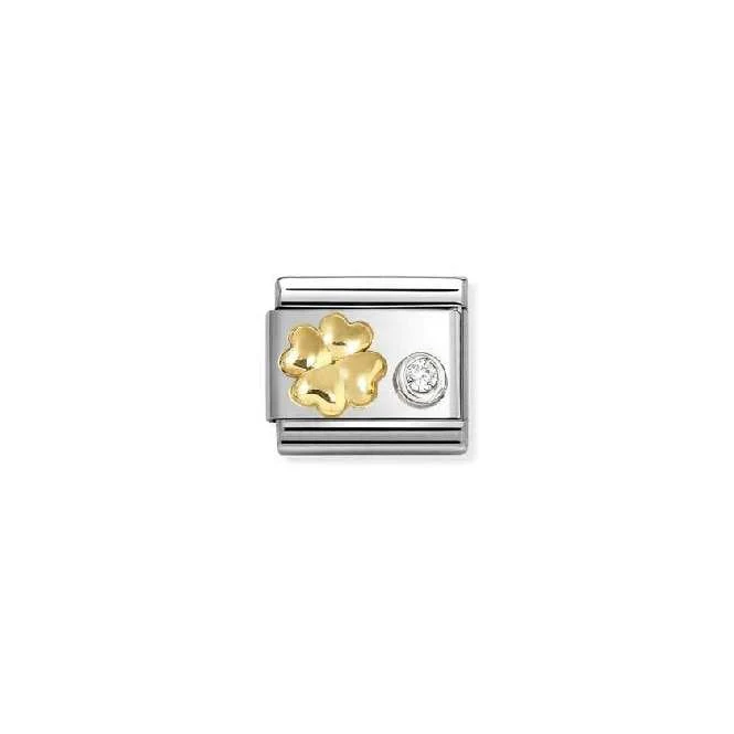Classic Two-Tone Gold and Silver Four-Leaf Clover with White CZ Flowers & Nature Charms