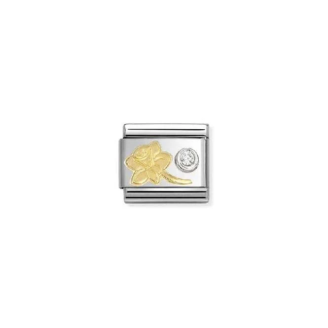 Classic Two-Tone Gold and Silver Narcissus with White CZ Flowers & Nature Charms