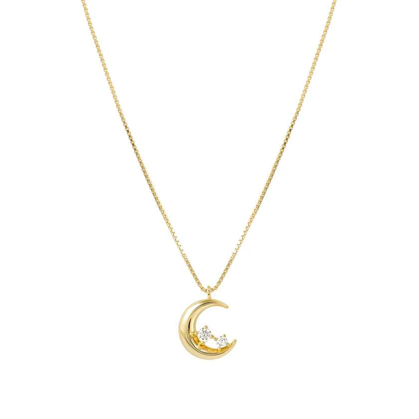 Dreams Beats Moon Pendant Necklace in Gold with CZ