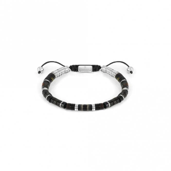 Instinct Style Silver Steel & Brown Jasper Bracelet