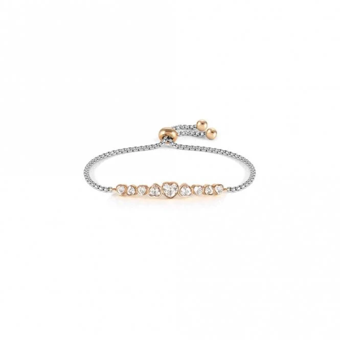 Milleluci Silver & Rose Gold White Heart Crystals Bracelet - Image 2