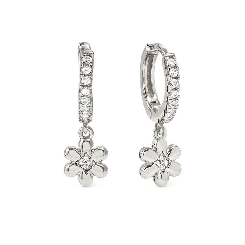 Petit Sparkle Silver Flower Drop Earrings with CZ
