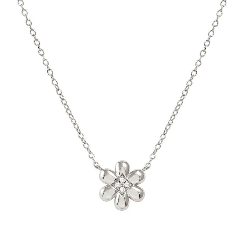 Petit Sparkle Silver Flower Necklace with CZ