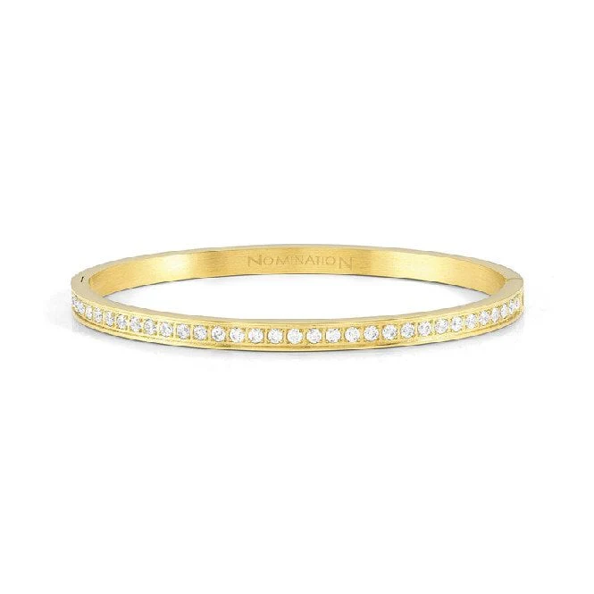 Pretty Bangles Large Bracelet in Gold & Clear White CZ