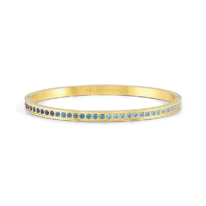 Pretty Bangles Large Bracelet in Gold & Light Blue CZ