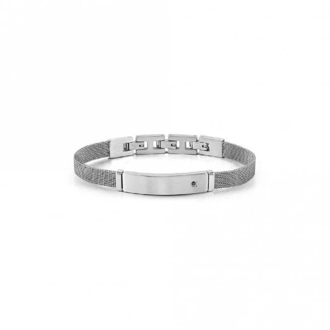 Sea Lover Black Link Bracelet in Silver Steel with CZ