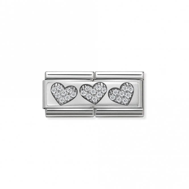 Silver and CZ Double 3 Hearts Love & Hearts Charms