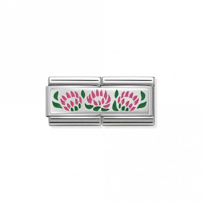Silver and Enamel Double 3 Protee Flowers Charms