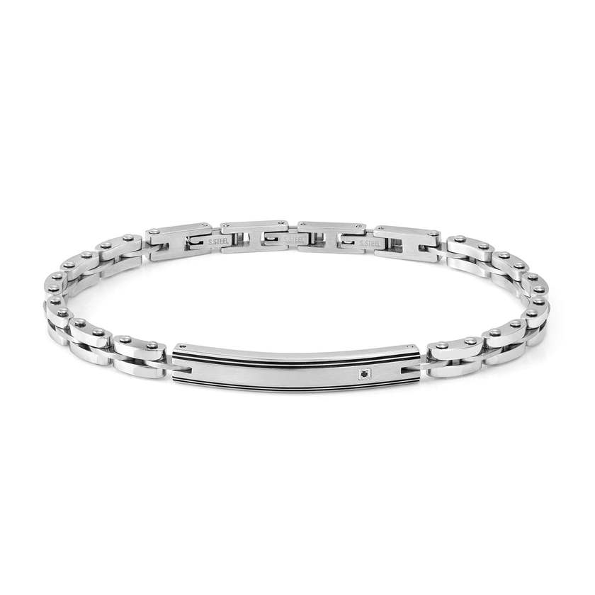 Strong Diamond Geometric Bracelet in Silver & Black Diamond Plate