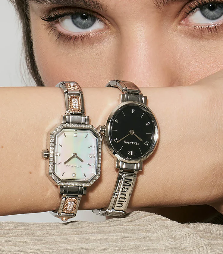 Time Paris Oval Black Dial & Silver Charm Bracelet Watch with CZ - Image 4