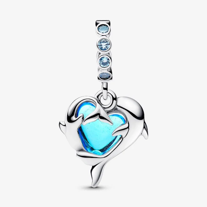 Blue Murano Glass Dolphins Dangle Charms - Image 2