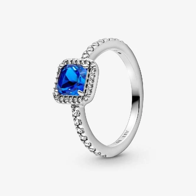 Blue Square Sparkle Halo Ring, Size 52
