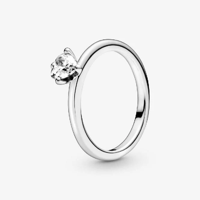 Clear Heart Solitaire Ring, Size 56