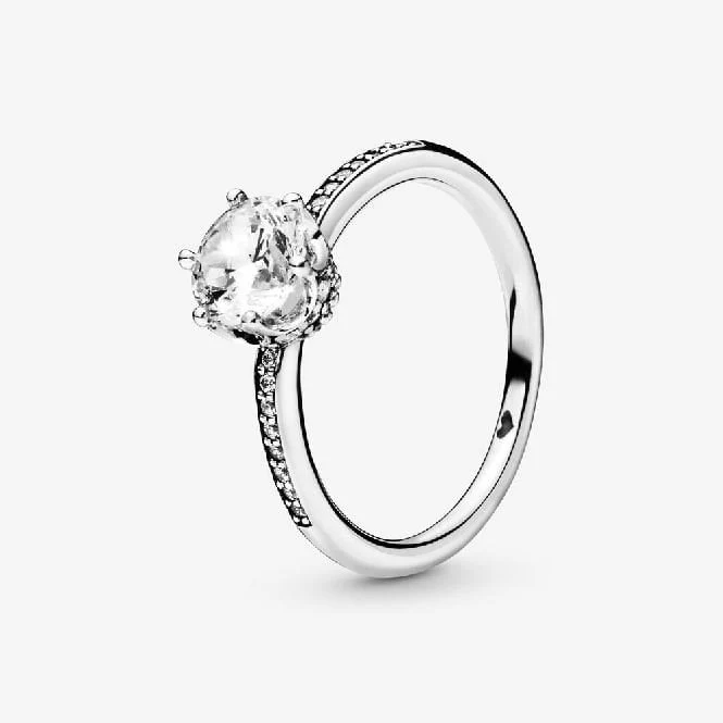 Clear Sparkling Crown Solitaire Ring, Size 50