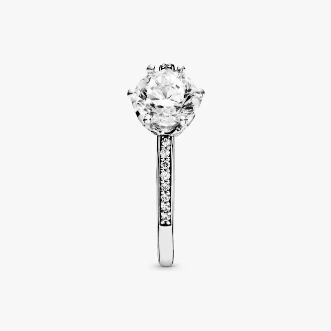 Clear Sparkling Crown Solitaire Ring, Size 60 - Image 2