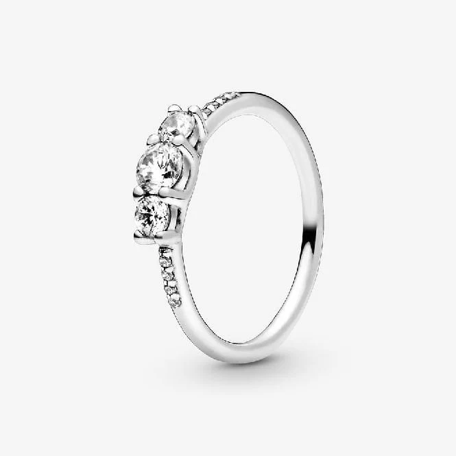 Clear Three-Stone Ring, Size 56