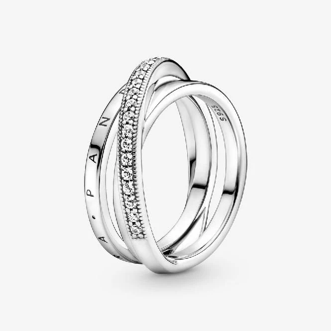 Crossover Pave Triple Band Ring, Size 50